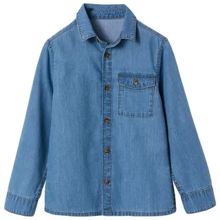 vertbaudet Langarmhemd Jungen-Hemd aus Light-Denim blau 116