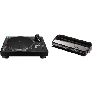 Pioneer DJ PLX-500-K DJ-Plattenspieler mit Direktantrieb, Schwarz & Hama Carbon-Faserbürste für Langspielplatten (antistatisch Schallplatten reinigen, Vinylbürste), schwarz/Silber