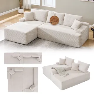 Juskys Eckcouch Cord 3-Sitzer Beige