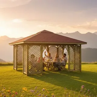 Pavillon Romantica 445x455cm Bausatz Fichte kdi grün mit Holzdach