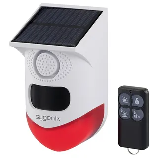 Sygonix Mini-Alarmanlage Weiß/Rot mit LED, Bewegungsmelder, Fernbedienung, Solar, WLAN, 120 dB