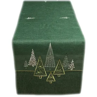 texpot Tischdecke Tischläufer Stickerei Tannenbäume Winter Weihnachten Deko (1-tlg) grün rechteckig | 140 cm x 40 cm