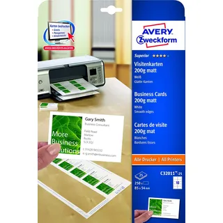 Avery Zweckform Visitenkarten C32011-25 matt weiß 200 g/qm, 250 St.