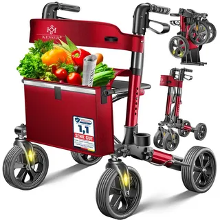 Kesser KESSER® Leichtgewicht Rollator faltbar mit Sitz, Griff, Tasche, schmal für Senioren Wohnung, Klappbar, Höhenverstellbar, Reflektoren All Gelände Reifen Indoor-& Outdoor, Gehhilfe, Laufhilfe