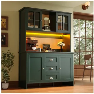 Celya Küchenbuffet Küchenschränke,Sideboards mit braunen Glastüren und LED-Beleuchtung (mit App-Steuerung, 1-St., B120/T40/H179 cm) Geschirrschrank mit verstellbare Ablagen,grün grün
