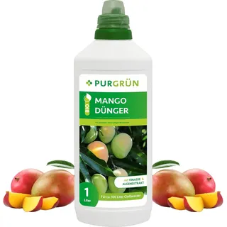 Purgrün® Bio-Mango-Dünger | Organische Rezeptur | Premium-Flüssigdünger | NPK 4+1+7 | Mit Algenextrakt & Vinasse | Extra Kalium für kräftiges Wachstum | Ohne tierische Inhaltsstoffe | 1 Liter