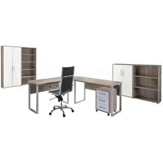 BMG Möbel Büro Office Edition Set 1, Weiß/Sonoma Eiche