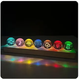 FIYSON 7 Stück Naruto Balls, 3D Sharingan Kristallkugel Nachtlicht, USB 40mm GlasKugel, mit Holzsockel, Naruto Shippuden LED Ball Lampe Anime-Fans Sammlerstücke Geschenk (Stil 3)