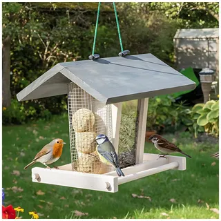 zooprinz Vogelhaus zum aufhängen – Weiß – Wetterfest – Vollholz | Plexiglas mit Aufhängung - Weiß