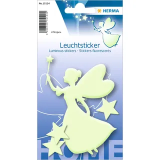 HERMA 15124 Leuchtsterne Kinderzimmer, 4 Stück, selbstklebend, leuchtende Fee Elfe Prinzessin Aufkleber Wandsticker, Leuchtsticker aus Plastik zur Sternenhimmel Dekoration für Kinder Mädchen Jungen