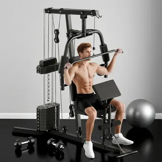Homcom Kraftstation, Fitnessstation mit Latzug- und Butterflystange, Multi-Gym-Krafstation mit 45 kg Gewichte, Multistation Set, Krafttraining Aosom