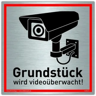 Dreifke Schild Grundstück wird videoüberwacht! 20 x 20 cm Silber