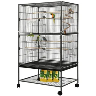TLGREEN Vogelkäfig groß, Vogelvoliere 132cm, Metall Vogelkäfig, Vogelkäfige für wellensittiche mit spielzeug schwarz