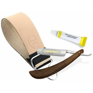 Rasiermesser Set Holz Griff Goldätzung Hohlschliff 5.8 Zoll + Paste aus Solingen