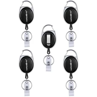 WEBBOMB Ausweishalter ausziehbar Ausweisjojo Set mit Gürtel Clip Schlüsselring + Vinylstrap Ausweis Schlüssel Jojo (Schwarz 5 Stück)