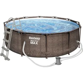 BESTWAY Steel Pro Max Frame Pool Set 366 x 100 cm rattanoptik inkl. Filterpumpe + Poolleiter