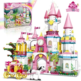 IKIDSUN Mädchen Friends Schloss Bausteine Spielzeug für 6 7 8 9 10 11 12 Jahren, Konstruktionsspielzeug 1000PCS Rosa STEM Schloss Prinzessin Kutsche Kreativbaukasten Spielzeug für Kindergeschenke