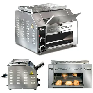 GMG - Durchlauftoaster mit Kettenband - Inklusive 3 Temperaturstufen, Krümmelschublade & Ablage oben aus Edelstahl nutzbare Höhe 12 cm