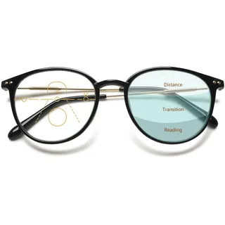 Lanomi Progressive Multifokale Lesebrille Blaulichtfilter Damen Herren Rund Gleitsichtbrille Lesehilfe Sehhilfe UV400 Schutz Brille mit Stärke Schwarz Gleitsichtbrille 2.0 - L