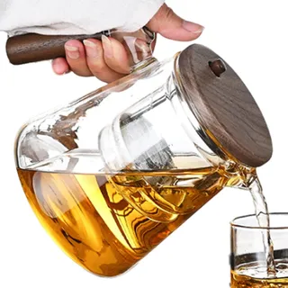 Enchantipot Teekanne | Press Control Glas Teekanne | Teekanne mit Holzgriff, Glas Teekanne zur Tee-Wassertrennung, für ein stilvolles und funktionales Brauerlebnis