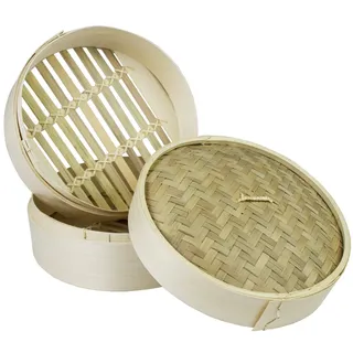 Jade Temple Bambus Dampfgarer Set, 2 Dampfkörbe und 1 Deckel, aus Bambus, Durchmesser von 20 cm, 1 x Set