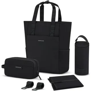 Kapten & Son Rucksack Lindby Diaper Set All Black 18 L | 2in1 Wickelrucksack & Wickeltasche mit Kinderwagen- und Kofferbefestigung | inklusive Kulturtasche, Wickelunterlage & isolierter Flaschenhalter - 18 L