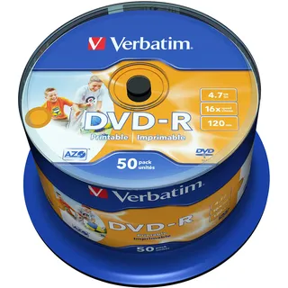 Verbatim DVD-R 16x Matt Silver 4.7GB, 50er Pack Spindel, DVD Rohlinge bedruckbar, 16-fache Brenngeschwindigkeit & Hardcoat Scratch Guard, DVD-R Rohlinge printable, DVD leer