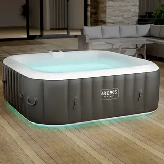 Arebos Spa Whirlpool 2400 W | automatisch aufblasbar | In- & Outdoor Spa Pool | 6 Personen | 185x185 cm | LED-Beleuchtung | 130 Massagedüsen | 910 L | Inkl. Abdeckung | Bubble Spa & Wellness Massage