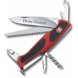 Victorinox Taschenmesser Ranger Grip 55 mit Gravur auf der Klinge, 12 Funktionen, Edelstahl und Verbundmaterial, Schweizer Taschenmesser