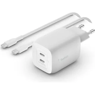 Belkin 65W Dual USB-C Ladegerät, Power Deliver, PPS, weiß + 2m USB-C/USB-C Kabel