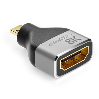 deleyCON Micro HDMI Adapter Kupplung Kabel Verbinder 8K@60Hz / 4K@120Hz UHD 7680x4320 Aluminium HDMI 2.1 ARC HDR10+ Dolby Vision VRR ALLM 48Gbps Grau Schwarz