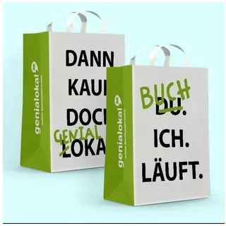 Libri-Einkauf Genialokal Papiertragetaschen (VE 250) mit Flachhenkeln, weiß, 90 gr. 22 / 10 x 28 cm Breite / Tiefe x Höhe), vorlizensiert