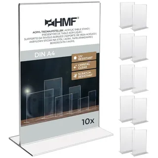 HMF 46922 Acryl Tischaufsteller gerade | 10 Stück | DIN A4 Hochformat | Glasklar