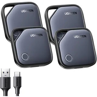 UGREEN Finetrack 4er Pack unterstützt USB C Aufladen, Bluetooth Tracker kompatibel mit Apple Find My (nur iOS), Smarttag bis zu 12 Monate Akkulaufzeit, Finder für Schlüssel, Koffer, Pass