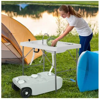 Outsunny 40 Liter Abwassertank Wohnmobil Rolltank mit Griff, Hahn, Grau