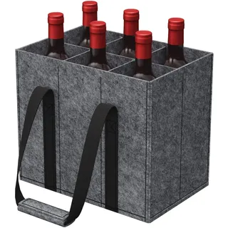 Lifewit Flaschentasche, Stabil Filz Flaschenträger mit Griff, Faltbare Flaschenkorb Wohnmobil für Wein, Getränke, Weinflaschen, Bottle, Grau, Für 6 Flaschen, 1 Stück