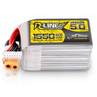 Tattu 6S LiPo Akku 1550mAh 22.2V 150C 6S Batterie mit XT60 Stecker Rline Series für Professional FPV Racing competitions