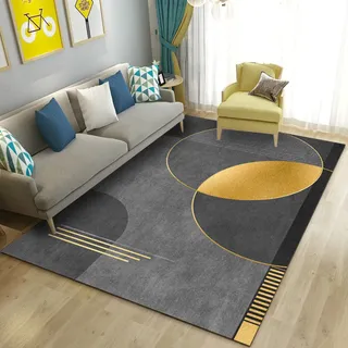 ARUGYTEI Teppich Kurzflor,160 x 230 cm, Teppich Wohnzimmer, Esszimmer, Schlafzimmer, Heimbüro,schwarz grau orange gelb geometrisch modern