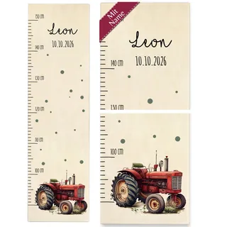 Messlatte Kind Holz - Traktor Kindermesslatte mit Name I Kinderlandwirt I Bauernhof - 90-150 cm - Holz - kinder traktoren messstab meterlatte geburt personalisierte baby junge für geschenke