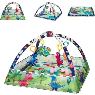 KIKKABOO Spielbogen, Krabbeldecke 2 in 1, Greiflinge, 18 Spielbälle, Bällebad blau