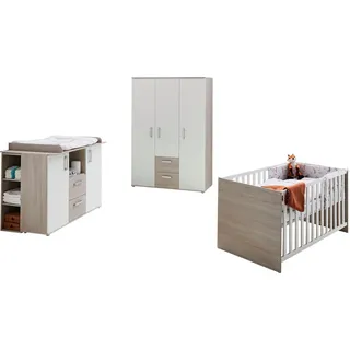 Home Affaire Babyzimmer-Komplettset Geert, (Set, 4-tlg., Kinderbett, Regal, Schrank, Wickelkommode), Made in Germany; mit Kinderbett, Regal, Schrank und Wickelkommode grau|silberfarben|weiß