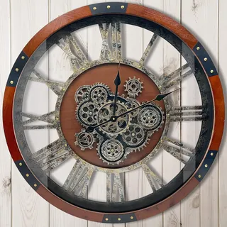 DORBOKER 61 cm große originelle bewegliche Zahnrad-Wanduhr, große industrielle Wanduhr für Wohnzimmer-Dekor, übergroßes Holz, Vintage, Bauernhaus, Steampunk, rustikale Uhren für Wanddekoration