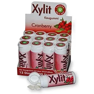 Xylit Kaugummi Cranberry - ohne Titandioxid, Inhalt 30 Stk, 12 Packungen