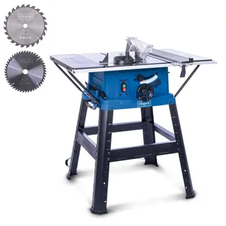 Scheppach Tischkreissäge HS254 mit Softstart & 2. Sägeblatt | Schnitthöhe 85mm | 2200W / 230V | 880mm Tischhöhe | XXL-Tischgröße mit Verbreiterung 630x935mm mit Skala | inkl. Untergestell und Anschlag