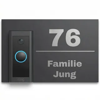 Jung Edelstahl Design Modernes V2A Edelstahl Türschild optimiert für Ring Video Doorbell Wired Klingelschild Haustürschild mit Hausnummer und Namen individuell personalisierbar... (Anthrazit)