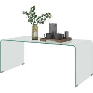 HOMCOM Glastisch Wohnzimmertisch rechteckiges modernes Design aus gehärtetem Glas mit sicheren abgerundeten Kanten 80 x 45 x 35 cm transparent   Aosom