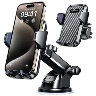VANMASS Handyhalterung Auto 2026 neuste Version Handy Halterung Auto 4 in 1 Lüftung & Saugnapf Handyhalter Auto Kratz Schutz Haltegriffe für iPhone 18 Samsung S24 Huawei