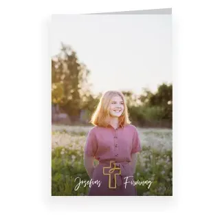 Firmung  Einladungskarte in Weiß mit eigenen Fotos gestalten im Design "Fischkreuz" - Musterkarte