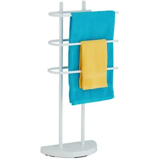Relaxdays Handtuchständer, 3 Stangen, Metall, HxBxT 83 x 39 x 18 cm, Kleiderablage stehend, Duschtuchhalter Bad, weiß