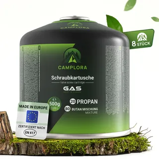 CAMPLORA 8x 500g Gaskartuschen mit Schraubventil, Propangas & Butangas, Schraubkartusche gaskartusche mit Gewinde für Campingkocher und Grill EN417 gaskartuschen schraubventil gasflasche gas kartusche